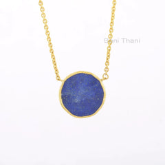 Lapis Lazuli Necklace - Pure Silver - Handcrafted Pendant Necklace - 22mm Round - Natural Stone - Gift For Graduate - Jewelry For Designer