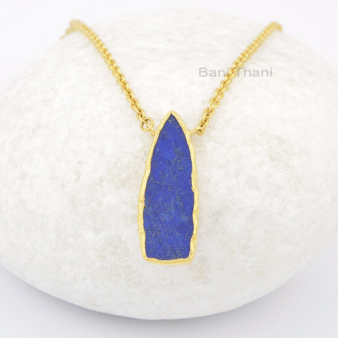 Lapis Lazuli Necklace - Handmade Pendant Necklace - Pure Silver - 10x30mm Trillion Artisan Jewelry - Jewelry For New Mom - Gift For Bride