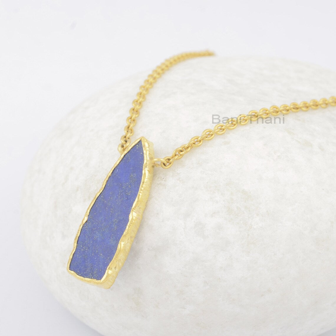 Lapis Lazuli Necklace - Handmade Pendant Necklace - Pure Silver - 10x30mm Trillion Artisan Jewelry - Jewelry For New Mom - Gift For Bride