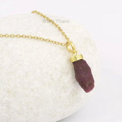 Natural Ruby Rough Necklace, Ruby 10x20mm Gemstone Necklace, 925 Sterling Silver Gold Plated Necklace, Vintage Necklace