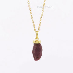 Natural Ruby Rough Necklace, Ruby 10x20mm Gemstone Necklace, 925 Sterling Silver Gold Plated Necklace, Vintage Necklace