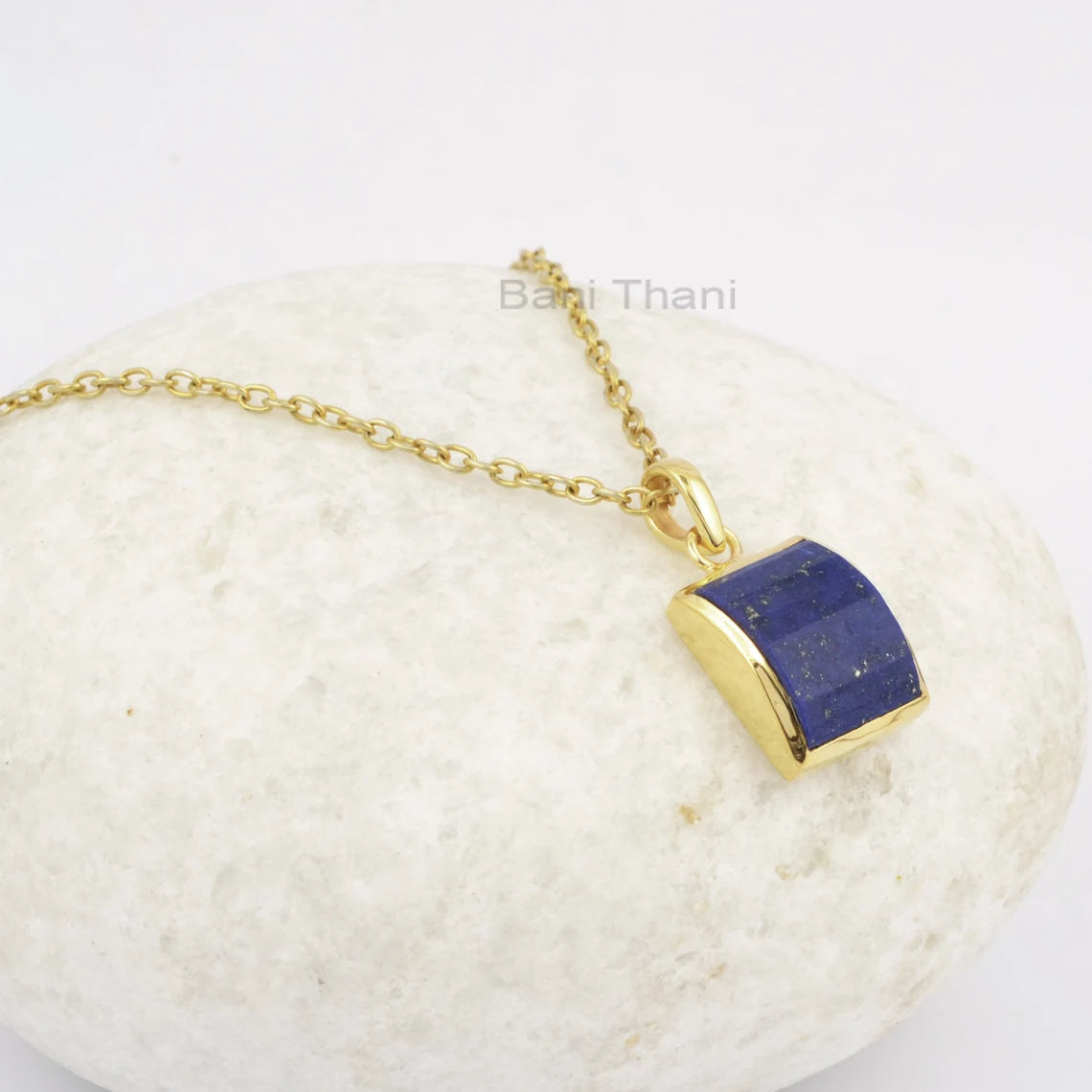 Blue Lapis Necklace, Lapis Lazuli 11x14mm Rectangle Gemstone Step Cut Necklace, 18k Gold Plated Necklace, 925 Sterling Silver Gift Necklace