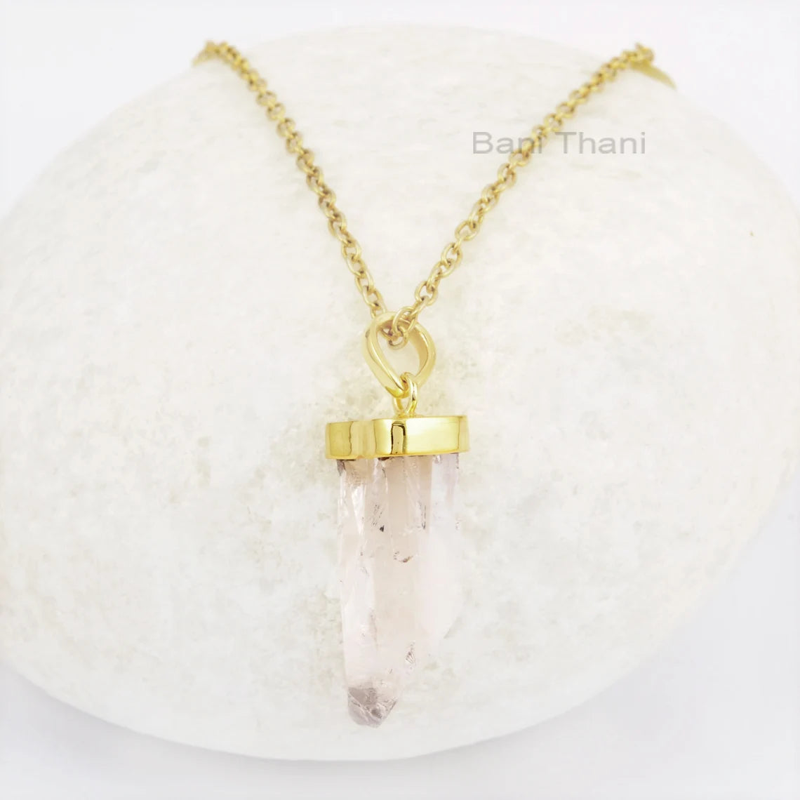 Crystal Quartz 12x30mm Rough Gemstone Necklace, Gold Plated 925 Sterling Silver Rough Necklace, Christmas Gift Necklace, Dainty Necklace