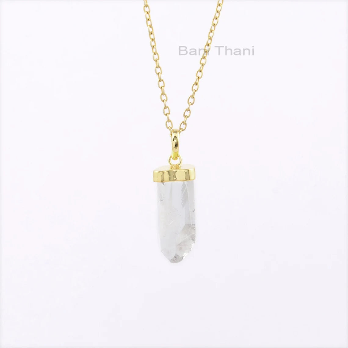 Crystal Quartz 12x30mm Rough Gemstone Necklace, Gold Plated 925 Sterling Silver Rough Necklace, Christmas Gift Necklace, Dainty Necklace