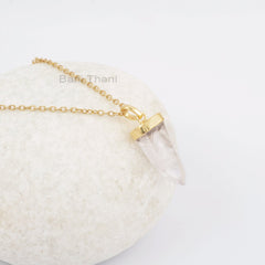 Beautiful Crystal Quartz Rough 10x25mm Gemstone Necklace, 18k Gold Plated 925 Sterling Silver Necklace, Gift For Her, Bridesmaid Necklace