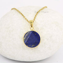 Beautiful Blue Lapis Necklace, Lapis Lazuli 18mm Gemstone Necklace, 18k Gold Plated Handmade Sterling Silver Necklace, Wedding Gift Necklace