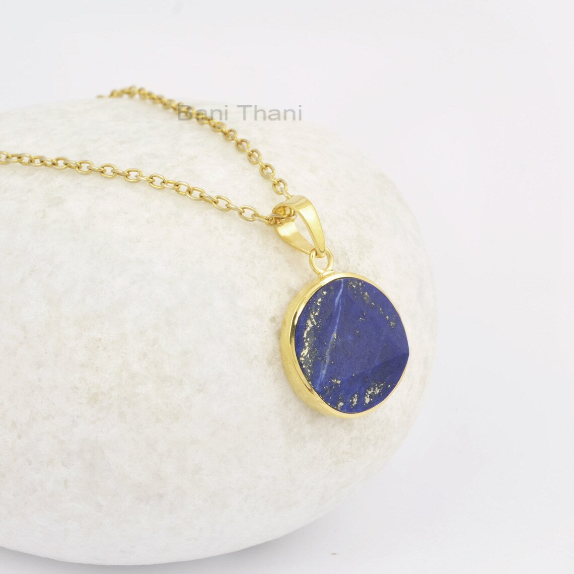 Beautiful Blue Lapis Necklace, Lapis Lazuli 18mm Gemstone Necklace, 18k Gold Plated Handmade Sterling Silver Necklace, Wedding Gift Necklace