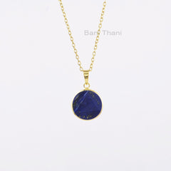 Beautiful Blue Lapis Necklace, Lapis Lazuli 18mm Gemstone Necklace, 18k Gold Plated Handmade Sterling Silver Necklace, Wedding Gift Necklace