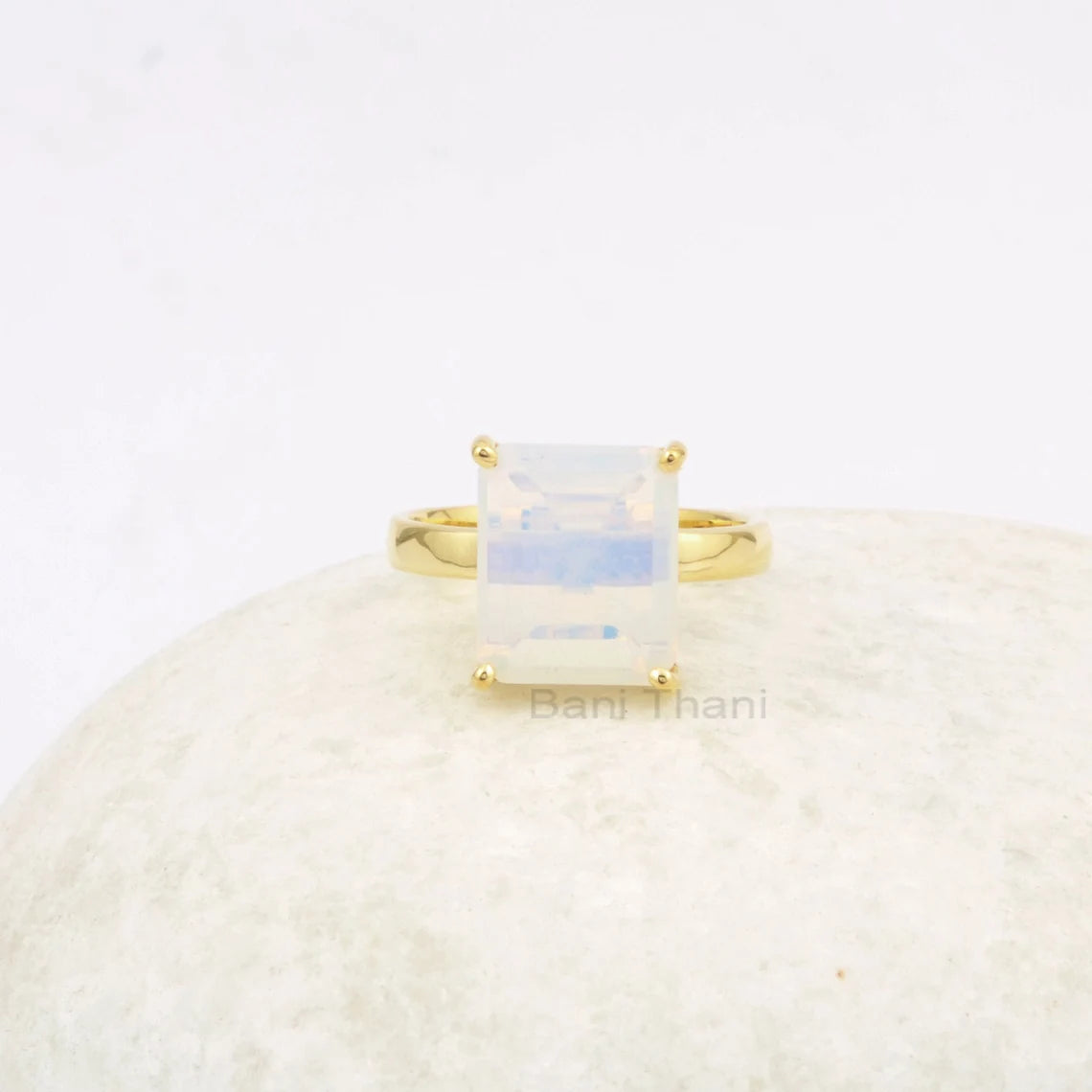 Opalite Rectangle Gemstone Ring - 10x12mm Handmade Ring - 925 Sterling Silver Ring - Gold Plated Ring - Dainty Ring - Jewelry for Womens