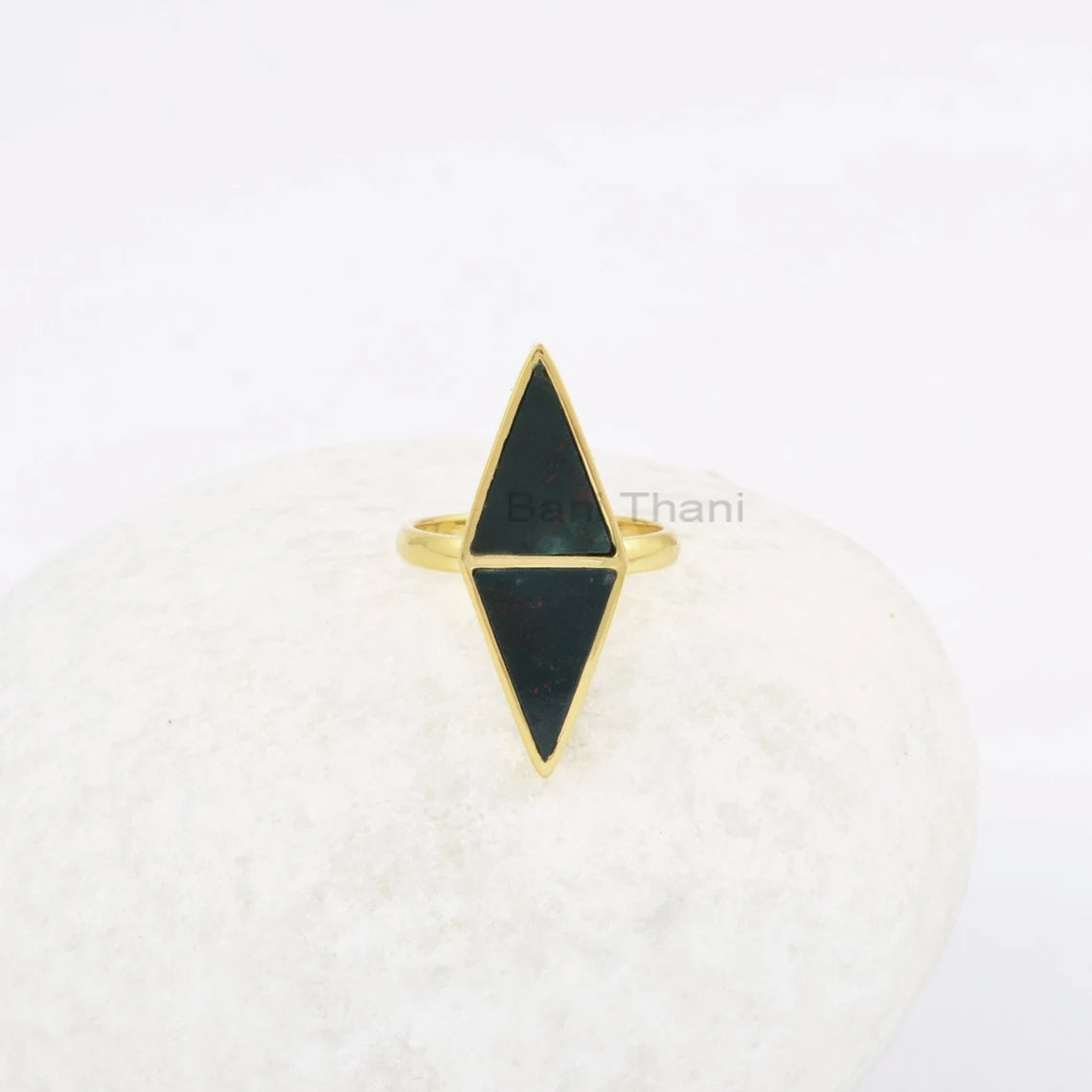 Bloodstone Double Triangle Ring - 10x13mm Gemstone Ring - 925 Solid Silver Ring - Gold Plated Ring - Ring for Women - Jewelry for Birdesmaid