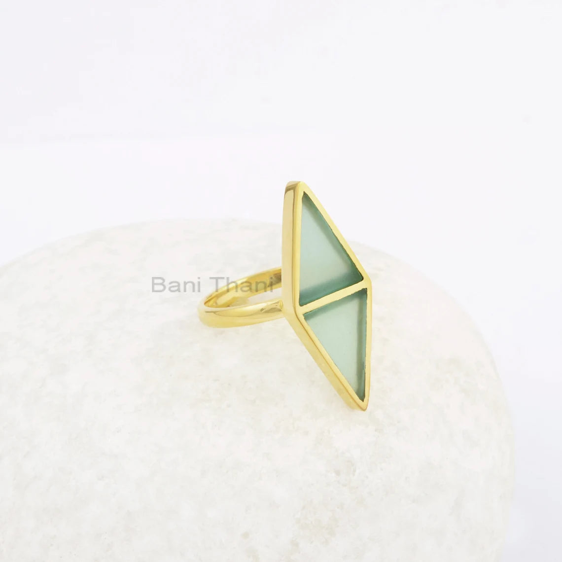 Aqua Chalcedony Gemstone Silver Ring - Gold Plated Ring - Gemstone Jewelry - 10x13mm Double Triangle Ring - Gift For Her - Jewelry for Women