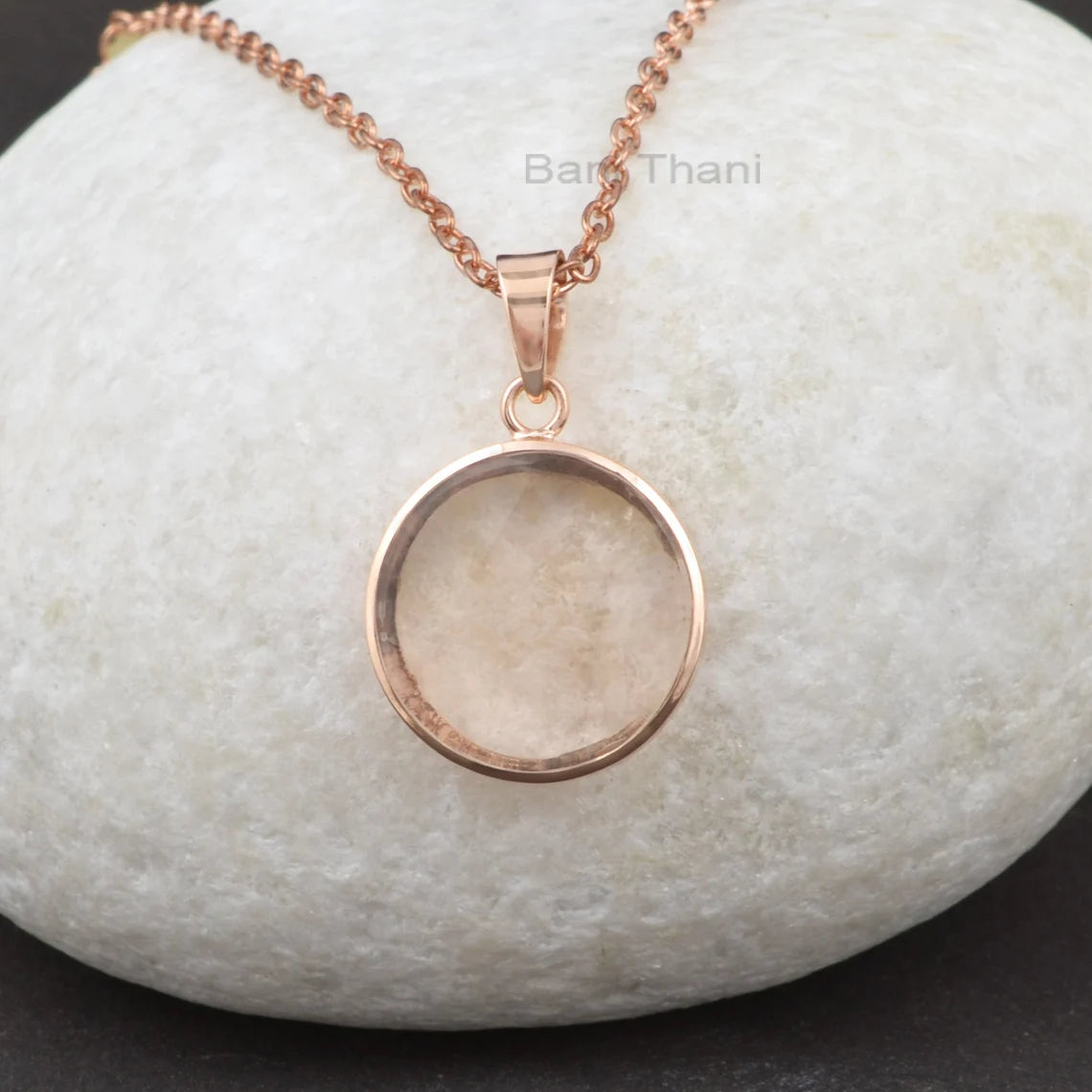 Round Elegant Morganite Quartz 18mm Gemstone Necklace, Rose Gold Plated Sterling Silver Necklace, Christmas Gift Necklace, Delicate Necklace