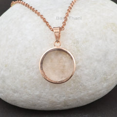 Round Elegant Morganite Quartz 18mm Gemstone Necklace, Rose Gold Plated Sterling Silver Necklace, Christmas Gift Necklace, Delicate Necklace