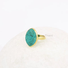 Tibetan Turquoise Ring, Tibetan Turquoise 13x18mm Marquise Gemstone Ring, Gold Plated Ring, Turquoise Ring, Silver Ring, Christmas Day Gift