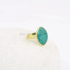 Tibetan Turquoise Ring, Tibetan Turquoise 13x18mm Marquise Gemstone Ring, Gold Plated Ring, Turquoise Ring, Silver Ring, Christmas Day Gift