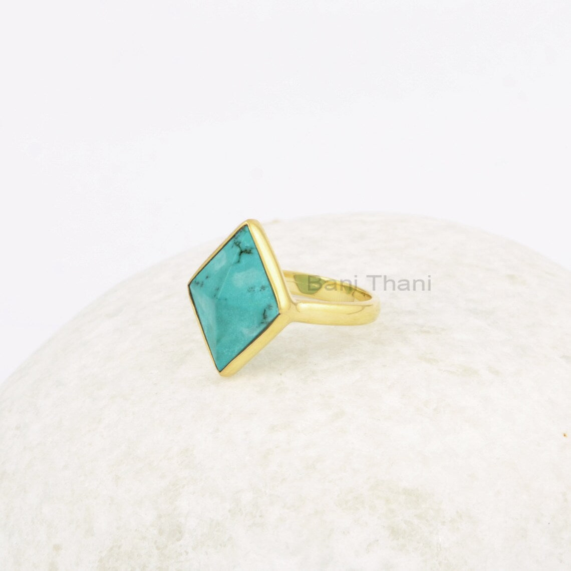 Tibetan Turquoise Ring - Handmade Gemstone Ring - 12x16mm Sterling Silver Ring - Gift for Her - Ring for Everyday wear - Pyramid Shape Ring