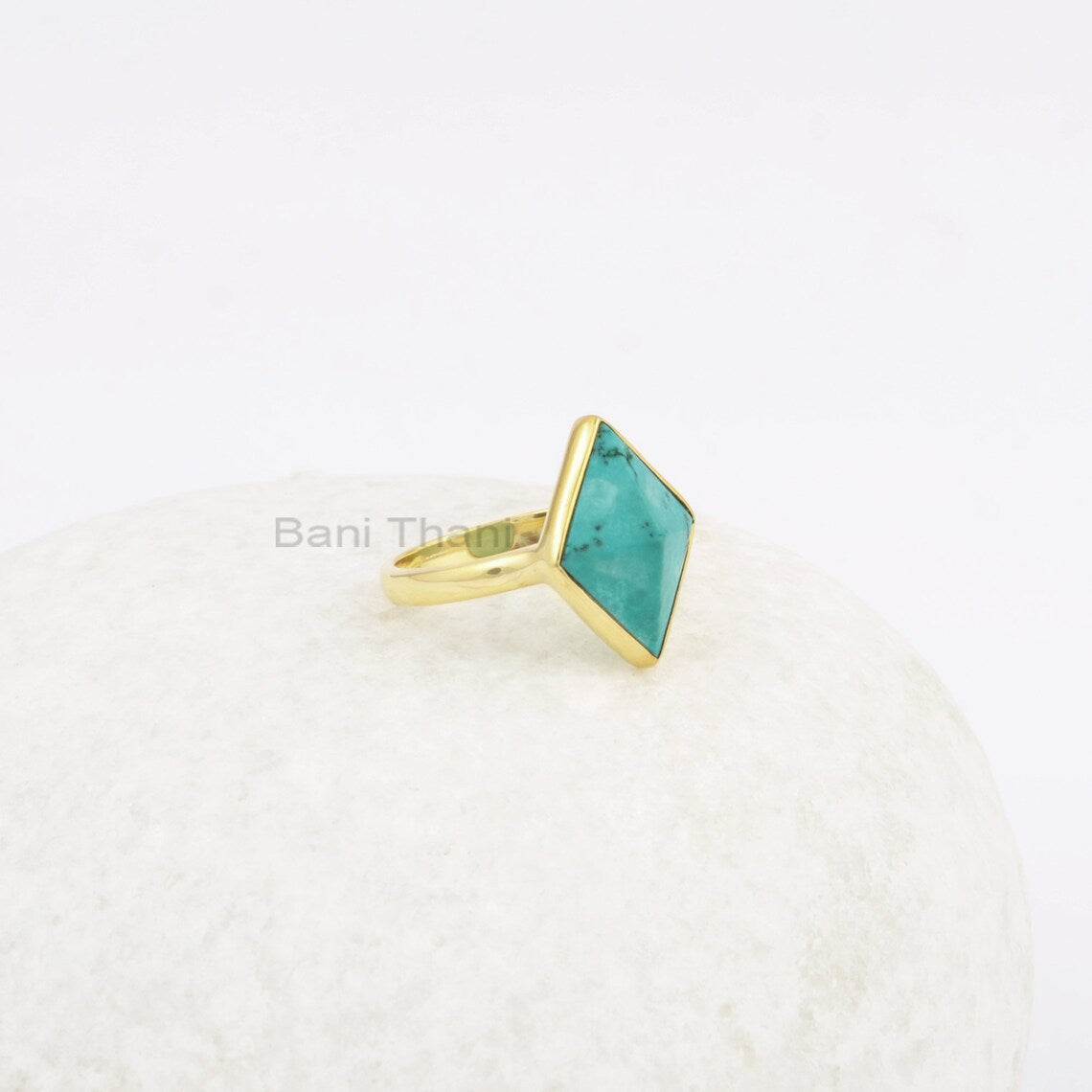 Tibetan Turquoise Ring - Handmade Gemstone Ring - 12x16mm Sterling Silver Ring - Gift for Her - Ring for Everyday wear - Pyramid Shape Ring