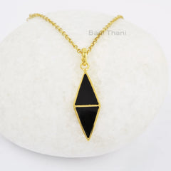 Black Onyx Necklace - 925 Silver - Gold Plated Pendant - 10x13mm Flat Triangle - Artisan Jewelry - Gift For Grand Daughter - Jewelry For Her