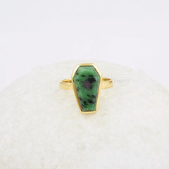 Ruby Zoisite Ring - 925 Sterling Silver - 10x17mm Coffin Ring - Rose Gold Ring - High Quality Jewelry - Gift For Her - Jewelry For Healing