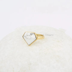Howlite Ring, Gemstone Silver Ring, 18k Gold Plated Ring, 11x13mm Diamond Shape Handmade Ring, Gift for Her, Delicate Ring, Ring for Women