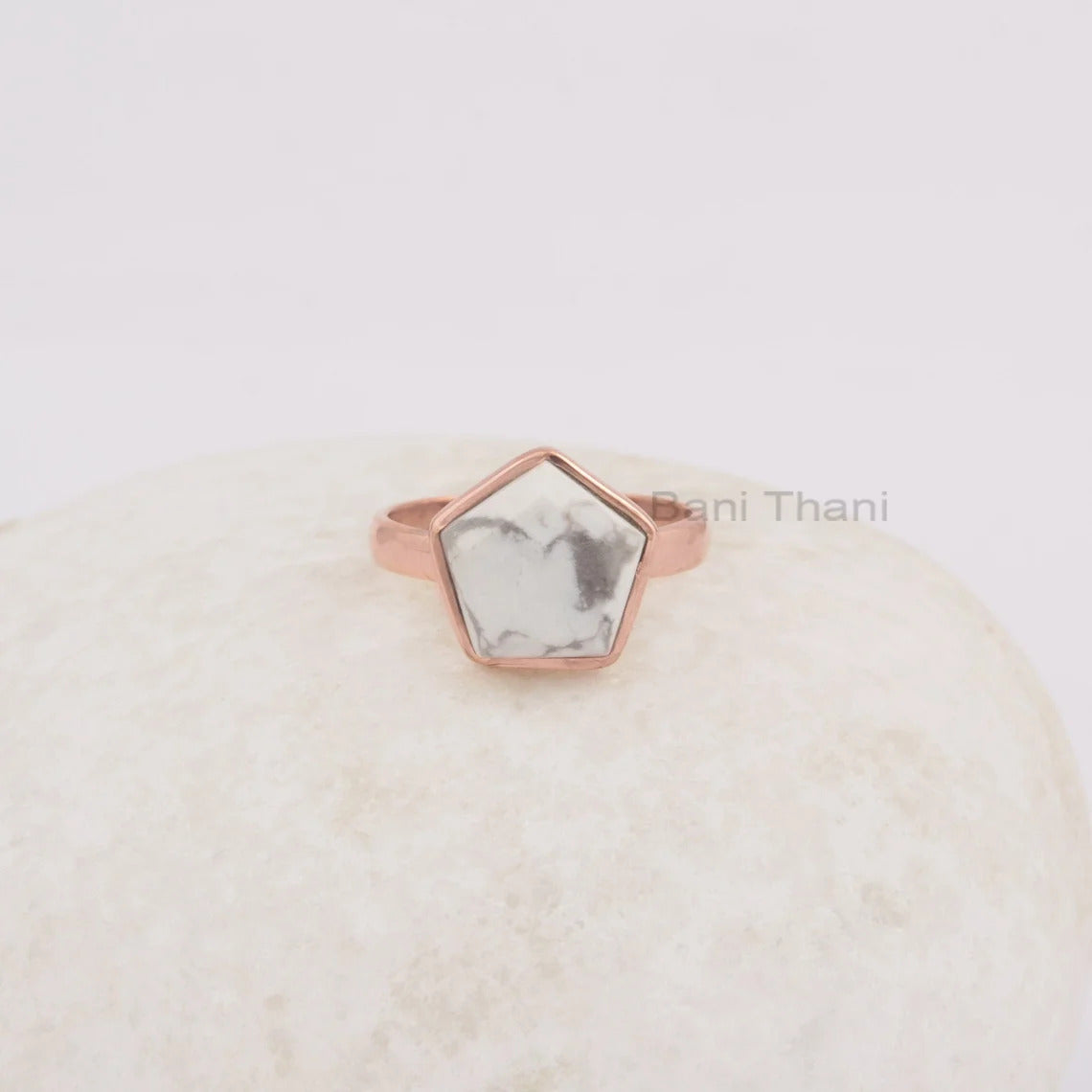 Star Shape Howlite 11mm Gemstone Bezel Ring, Rose Gold Plated Ring, 925 Sterling Silver Ring, Statement Ring, Birthday Gift Ring, Boho Ring