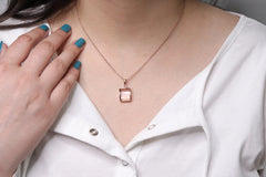 Gorgeous Morganite Quartz Necklace, 11x14mm Rectangle Step Cut Gemstone Necklace, Rose Gold Plated 925 Silver Necklace, Womens Gift Necklace