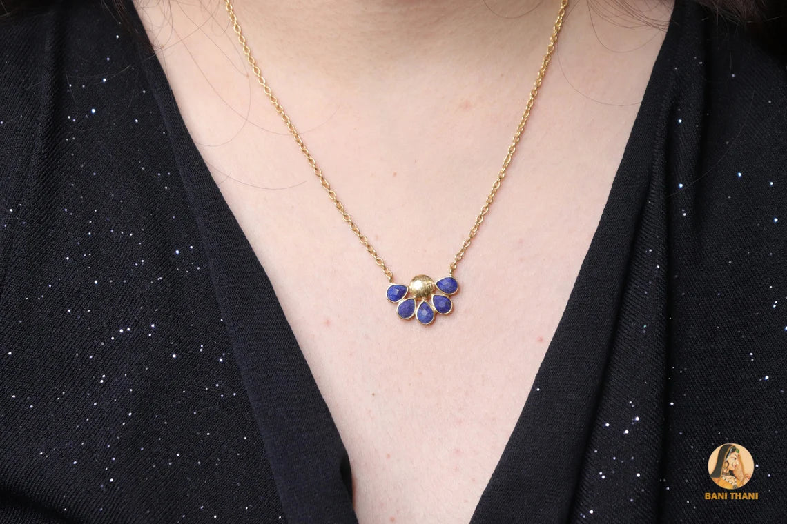 Elegant Lapis Necklace, 18k Gold Plated Silver Necklace, Lapis Lazuli 5x7mm Pear Gemstone Necklace, 925 Silver Necklace For Women's Gift