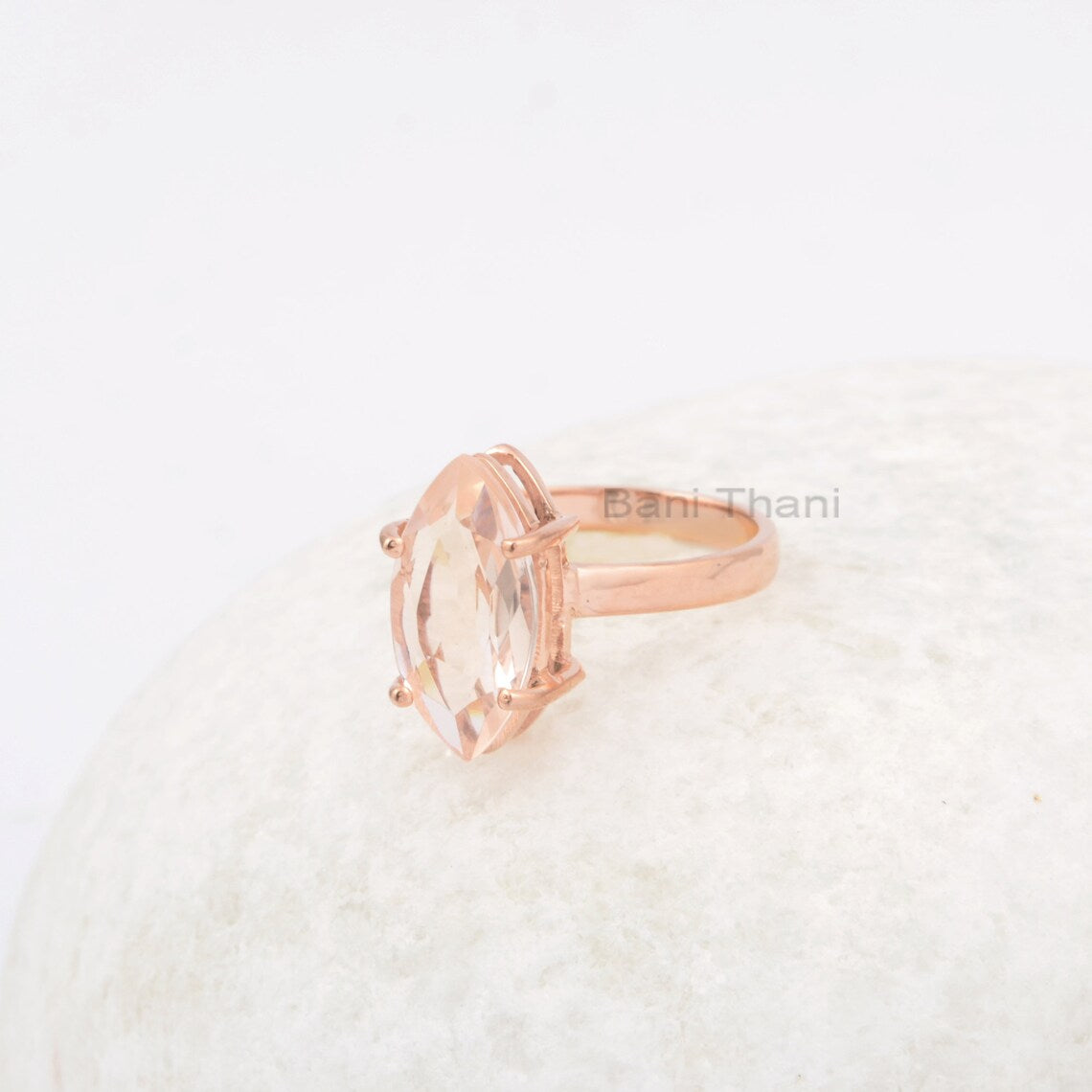 Morganite 8x16mm Marquise Gemstone Ring, Rose Gold Plated 925 Sterling Silver Handmade Ring, Engagement Gift Ring, Statement Ring, Boho Ring