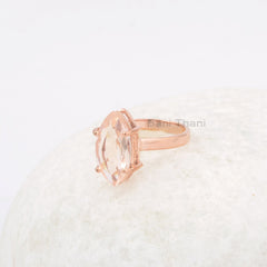 Morganite 8x16mm Marquise Gemstone Ring, Rose Gold Plated 925 Sterling Silver Handmade Ring, Engagement Gift Ring, Statement Ring, Boho Ring