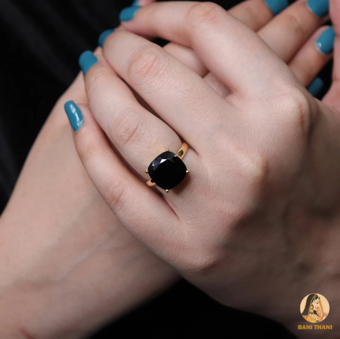 Womens Ring - Black Onyx Ring - 12mm Cushion Gemstone - Gold Plated Ring - 925 Solid Silver Ring - Best Selling Ring - Gift for Bridesmaid