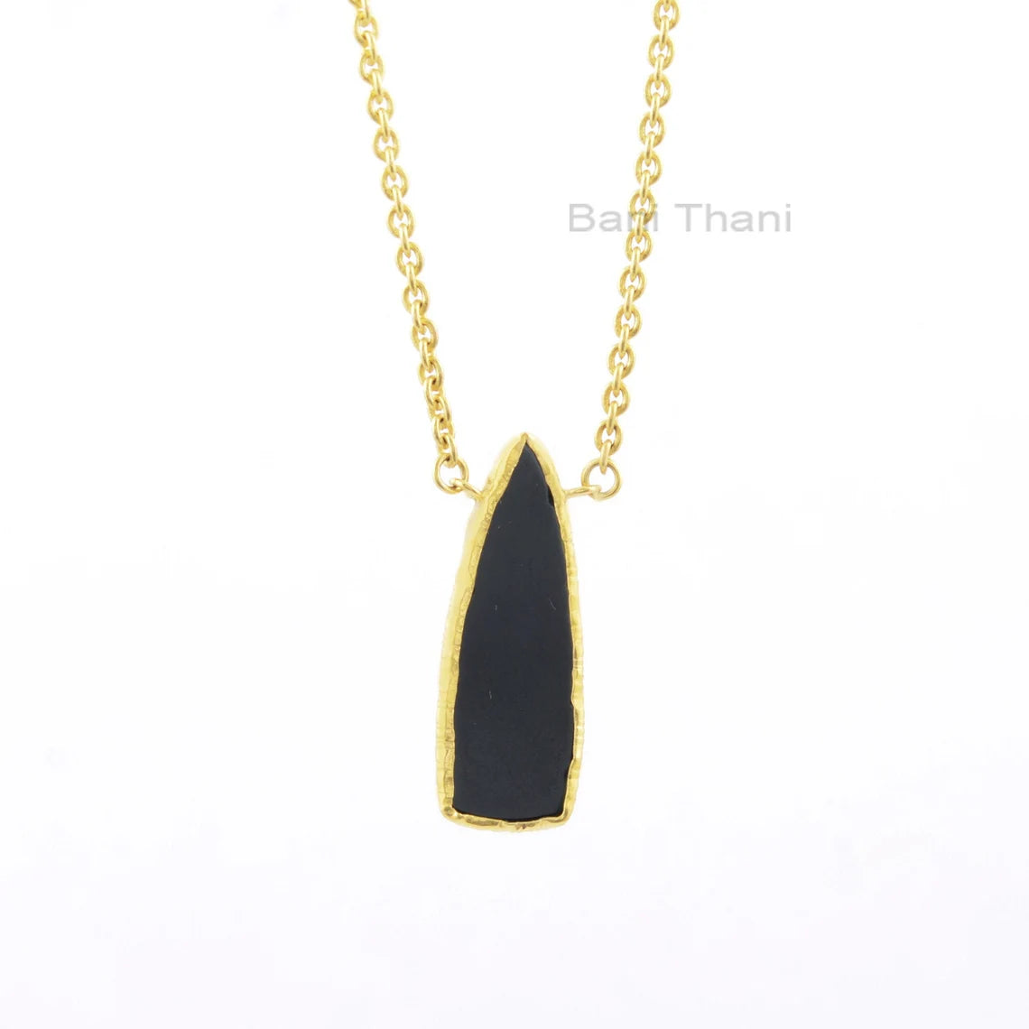 Delicate Black Onyx Trillion Necklace, 10x30mm Flat Gemstone Necklace, 925 Sterling Silver 18k Gold Plated Necklace, Birthday Gift Necklace