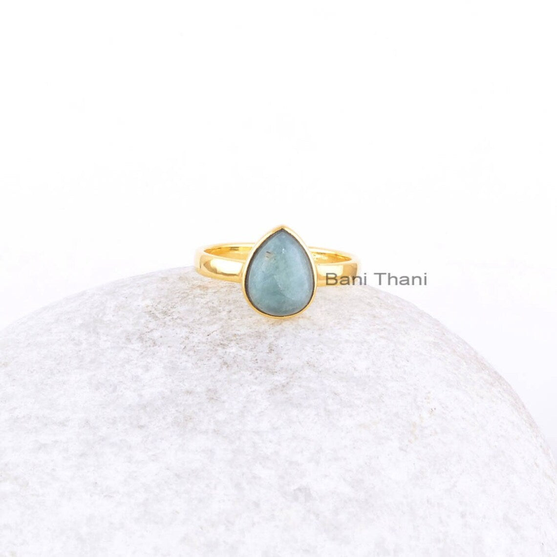 Beautiful Aquamarine Gift Ring-Aquamarine 7x9mm Pear Gemstone Ring-Gold Plated Handmade 925 Sterling Silver Jewelry Ring-Halloween Gift Ring