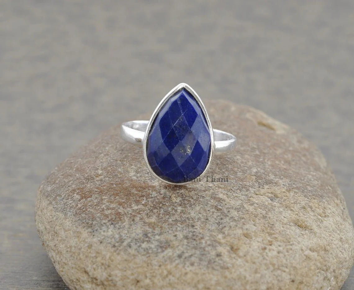 Lapis Lazuli Beautiful 10x14mm Pear Gemstone Ring-925 Sterling Silver Handmade Ring-Wedding Gift Ring-Gift For Her-Personalized Gift For Mom