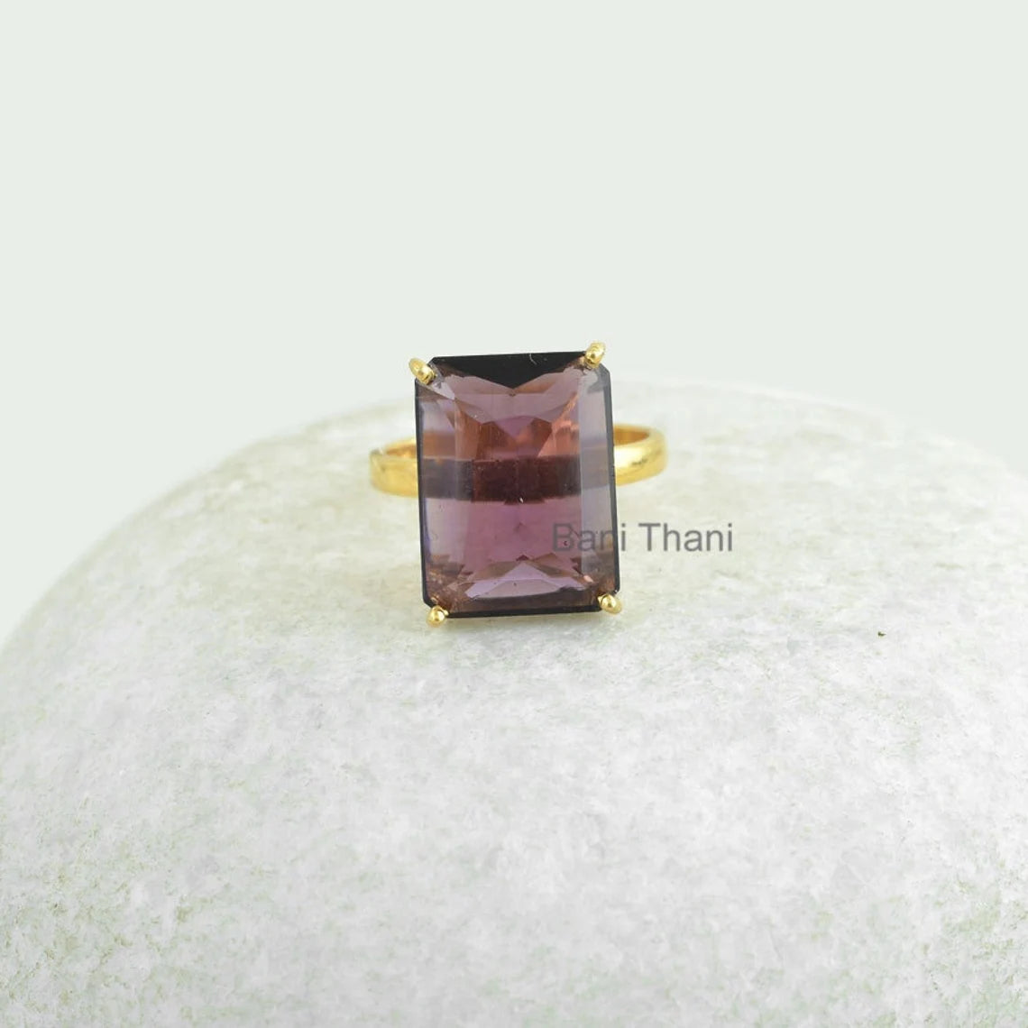 Amethyst Quartz Ring - 12x16mm Octagon Gemstone Ring - Gold Plated Ring - 925 Solid Silver - Christmas Gift Ring - Dainty Ring - Womens Ring