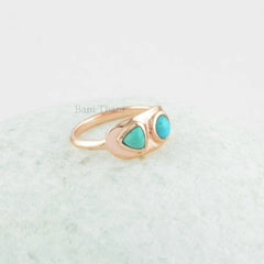 Arizona Turquoise Ring, Turquoise Round and Trillion Gemstone Rose Gold Plated Sterling Silver Ring, Personalized Gift For Mom,Cocktail Ring