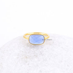 Handmade Micron Gold Plated Ring-Tanzanite Quartz 7x11mm Rectangle Gemstone Ring-Sterling Silver Jewelry Ring-Gift for Women-Boho Jewelry