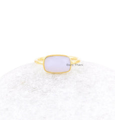 Lavender Chalcedony Ring - Rectangle Gemstone Ring - Handmade Gold Plated Ring - 925 Sterling Silver Ring - Engagement Gift Ring - 7x11mm