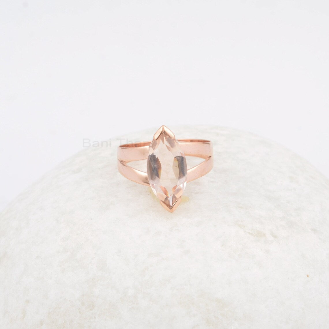 Elegant Marquise Ring, Rose Gold Plated Morganite 8x16mm Gemstone Ring, 925 Sterling Silver Handmade Ring, Dainty Ring, Promise Ring Jewelry