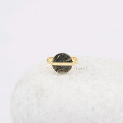 Black Copper Shell Ring - 12mm Round - Gold Plated Ring - Gemsotne Ring - Pure Silver - Elegant Jewelry - Gift for Ladies - Jewelry for Mom