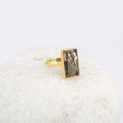 Black Copper Shell Gemstone Ring - Gold Plated Ring - 9x15mm Rectangle Shape Ring - 925 Solid Silver Ring - Wedding Gift Ring - Gift for Her