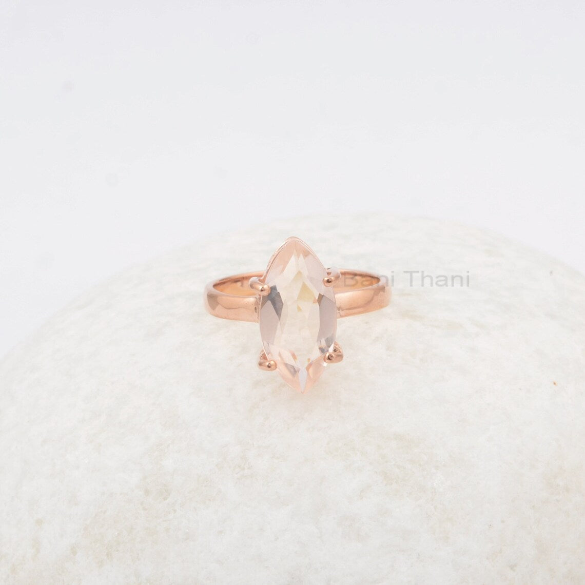 Morganite 8x16mm Marquise Gemstone Ring, Rose Gold Plated 925 Sterling Silver Handmade Ring, Engagement Gift Ring, Statement Ring, Boho Ring