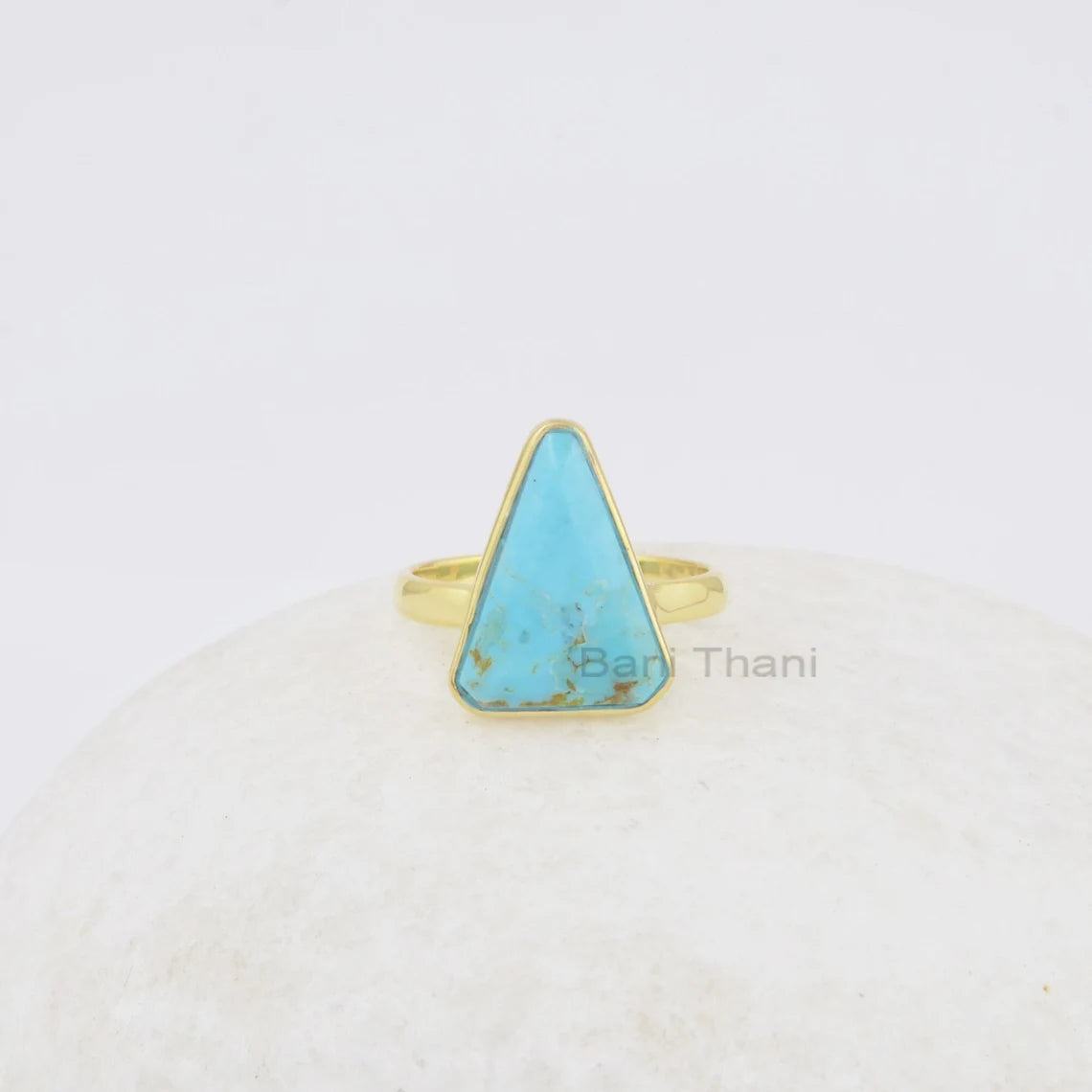 Turquoise Gemstone Silver Ring, Arizona Turquoise Triangle 12x16mm Gemstone Ring, Gold Plated Bezel Ring, Bridesmaid Jewelry, Gift for Her