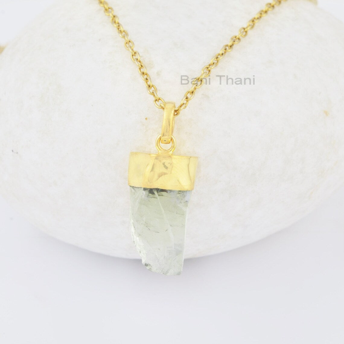 Green Amethyst Necklace, Rough Amethyst Gemstone Necklace, 925 Sterling Silver Gold Plated Necklace, Womens Gift Necklace, Delicate Necklace