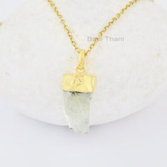 Green Amethyst Necklace, Rough Amethyst Gemstone Necklace, 925 Sterling Silver Gold Plated Necklace, Womens Gift Necklace, Delicate Necklace