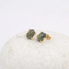 Labradorite Studs Earrings - 925 Sterling Silver - Gemstone Studs - Faceted Hexagon - Healing Jewelry - Gift For Healing - Jewelry for Date