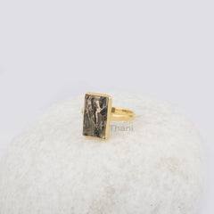 Black Copper Shell Gemstone Ring - Gold Plated Ring - 9x15mm Rectangle Shape Ring - 925 Solid Silver Ring - Wedding Gift Ring - Gift for Her