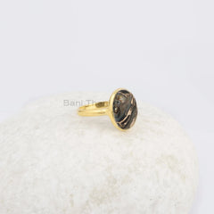 Black Copper Shell Ring, 10x14mm Oval Gemstone Ring, Micron Gold Plated 925 Sterling Silver Ring, Christmas Gift Ring, Birthday Gift Ring