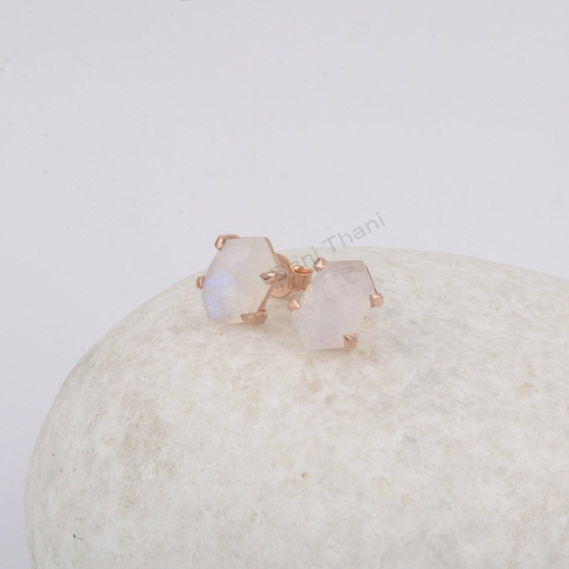 Rainbow Moonstone Studs Earrings - Handcrafted Studs - 7x12mm Hexagon - Dainty Jewelry - Jewelry For The Bridesmaids - Gift For Young Sister