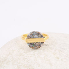 Flat Opal Round Gemstone Ring, Ethiopian Opal Copper Wrapped Ring, Gold Plated Sterling Silver Ring, Dainty Silver Ring Jewelry, Simple Ring