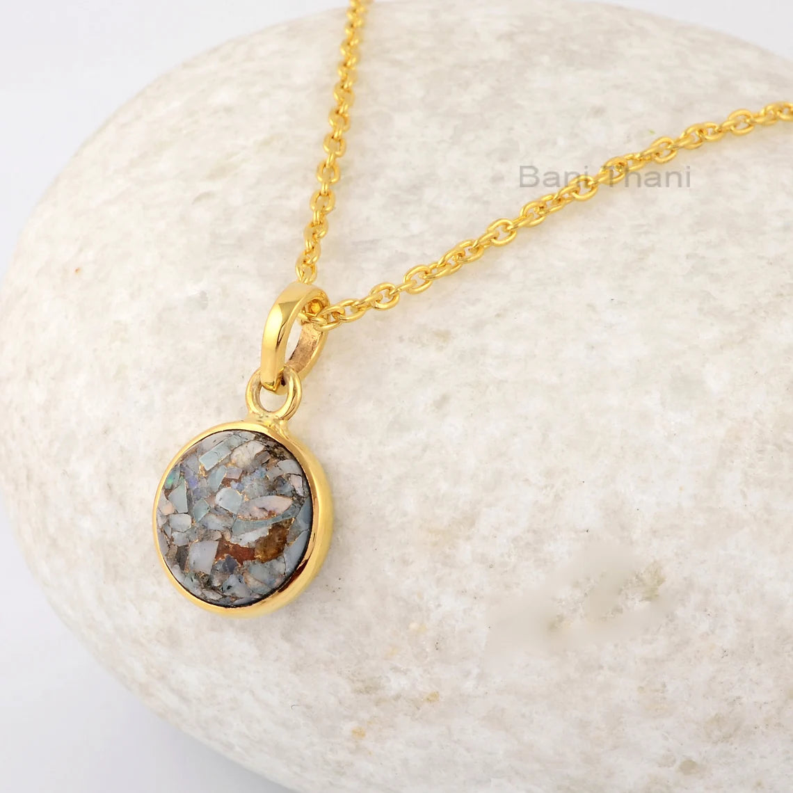 Beautiful Ethiopian Opal Copper 12 mm Round Gemstone Necklace, Minimalist Gift Necklace, Delicate Silver Necklace, Boho Necklace Jewelry